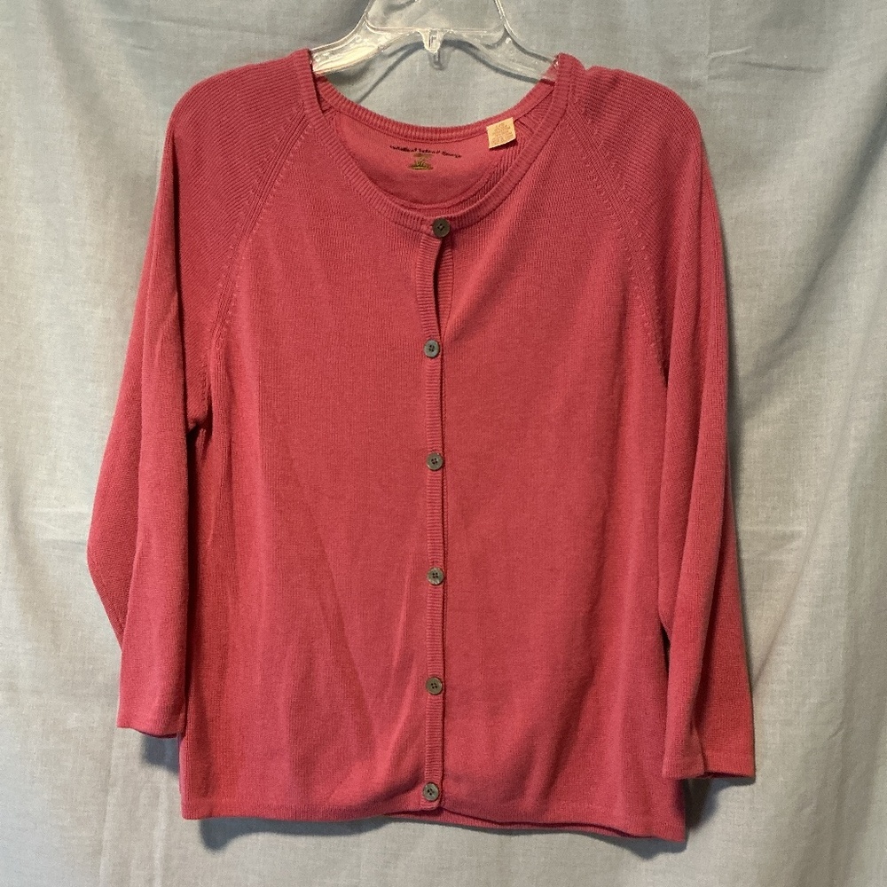 Original Island Sport Pink Women’s Cardigan Sweeter Silk Cotton Blend LG (b2)